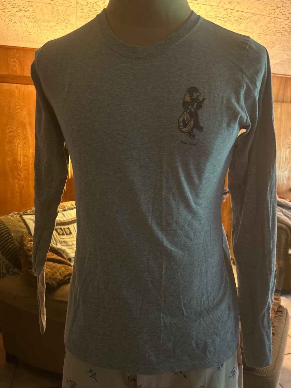 Grey Long-Sleeve Crewneck Shirt - Brand:Sam Boni